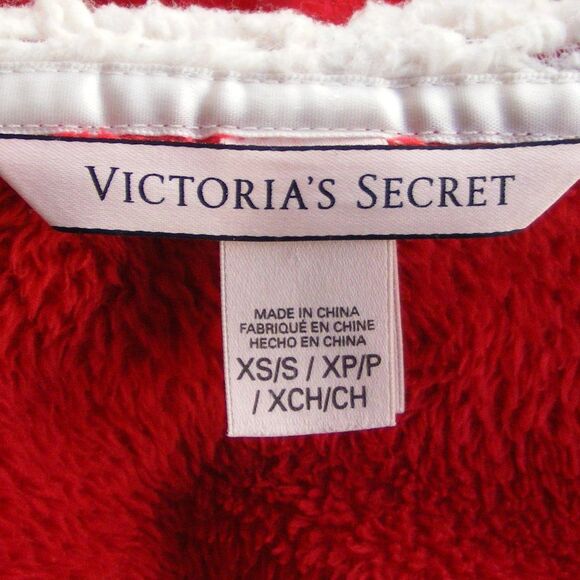 VICTORIA'S SECRET Plush Robe, XS/S, Red, Sherpa lined hood, Sash - Picture 12 of 13